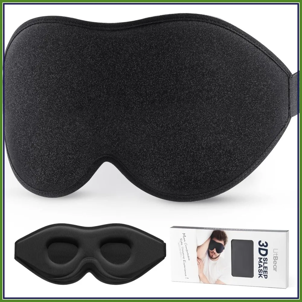 

3D Contoured Sleep Mask for Side Sleepers, Light Blocking Eye Mask with Adjustable Strap, Soft Breathable for Travel