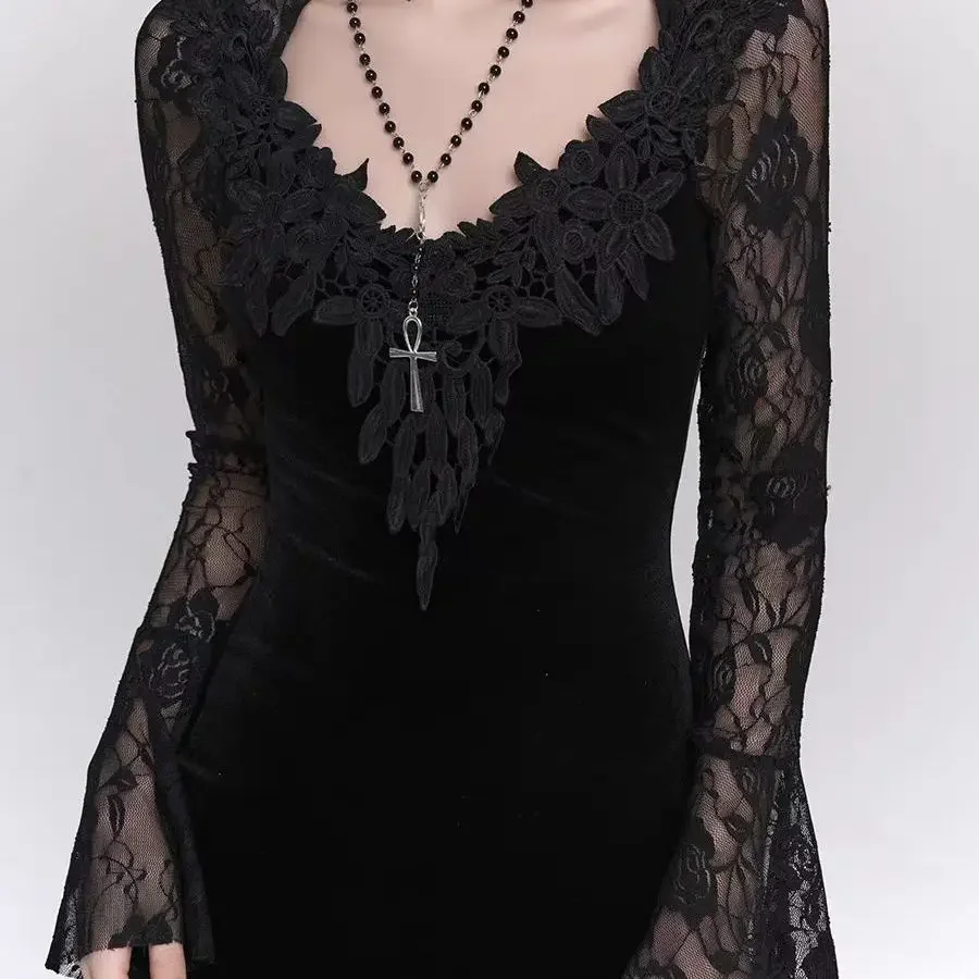 Winter Gothic Grunge Lace Dress Korean Fashion Design Festival Long Prom Dress Women Halloween Costume Sexy Slim Party Dresses - Image 5
