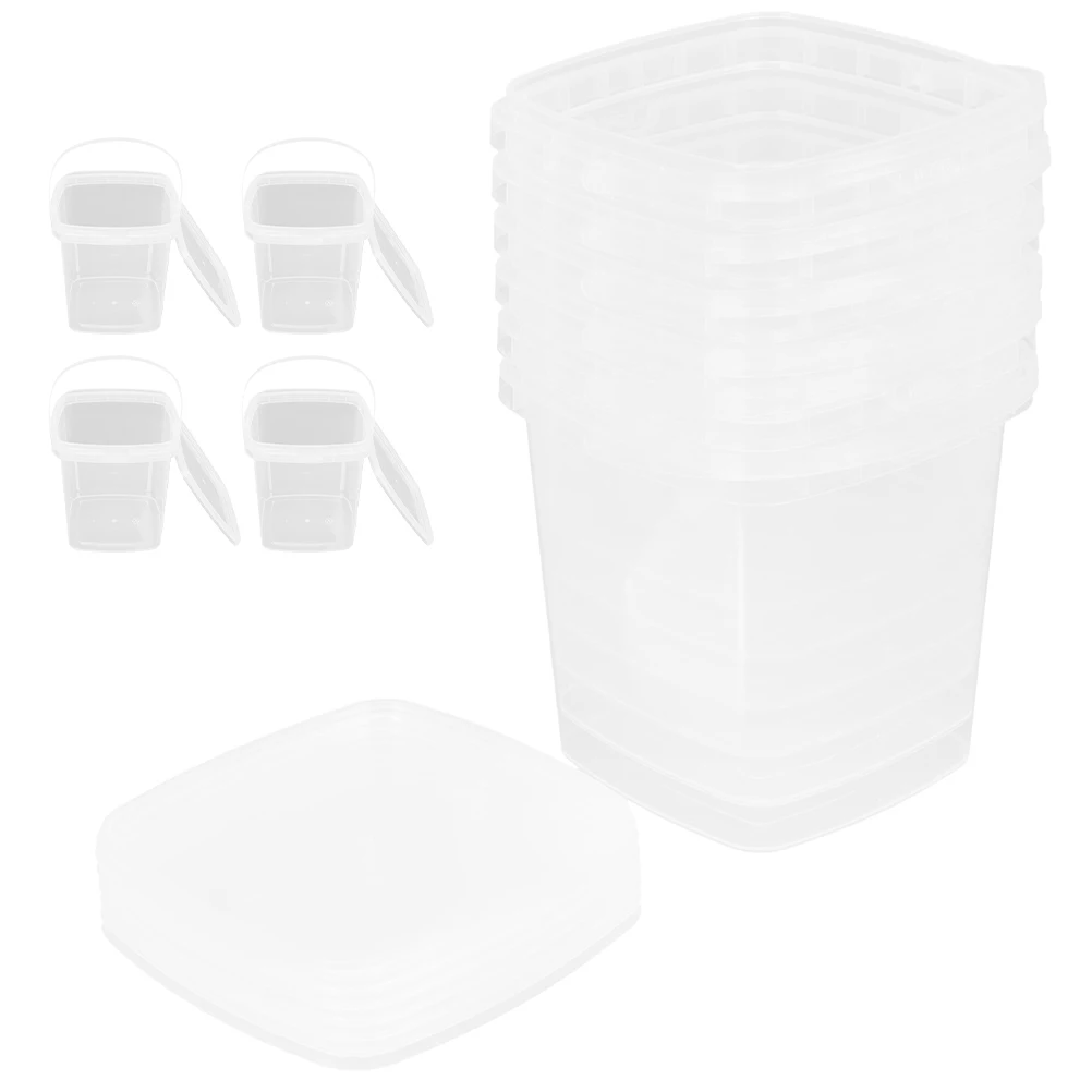 

10 Pcs Ice Cream Bucket Storage PP Square Lid Plastic Pail Reusable Containers With Lids For Kitchen Homemade Solutions
