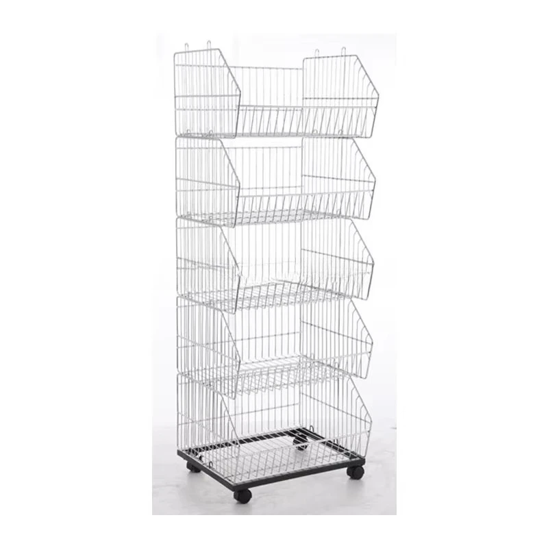 Supermarket Promotional Floor Standing Advertising 5 Shelves Wire Basket Potato Chip Sweet Display Rack
