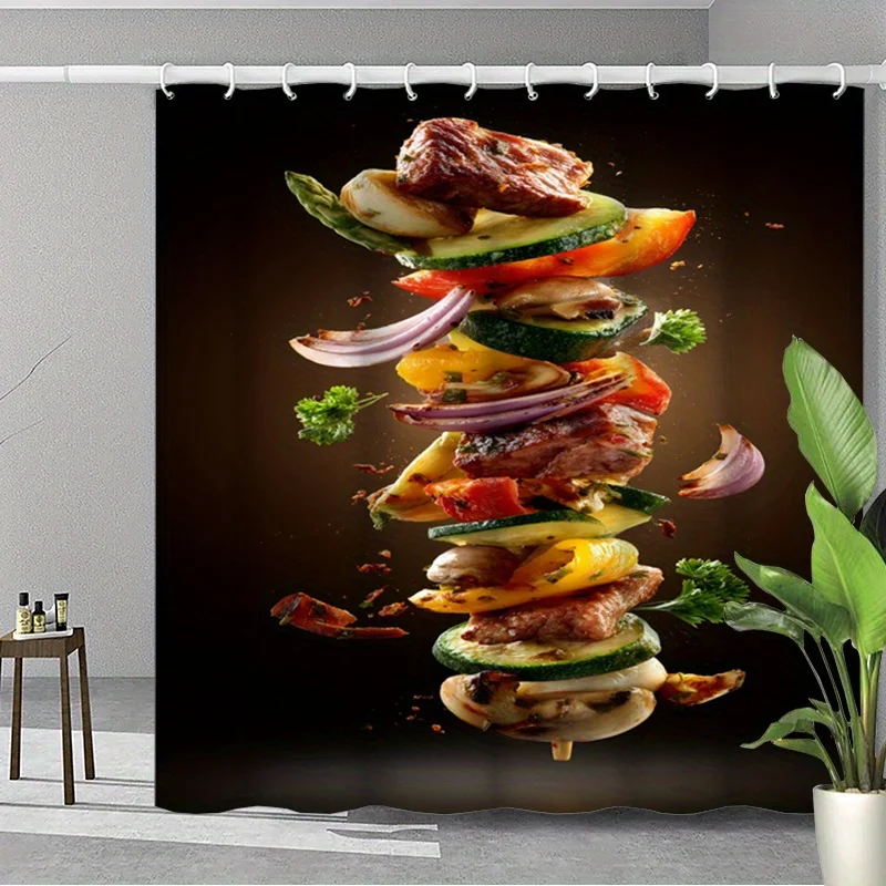 

Завязанная шторка для душа с изображением вкусного кебаба - реалистичный принт еды, шашлык из мяса и овощей, водонепроницаемый декор для ванной комнаты, несколько размеров