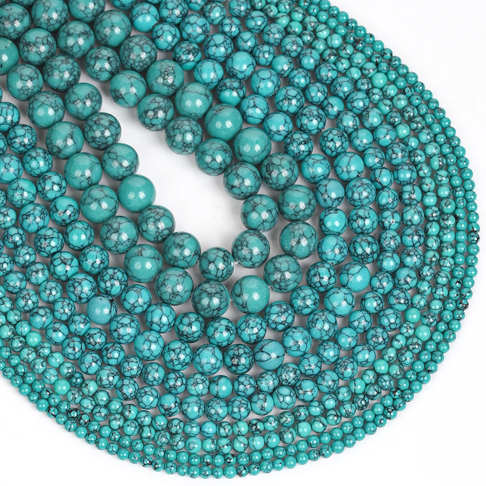 Perles en pierre naturelle 4-10mm, turquoise bleue, rondes, perles d'espacement pour la fabrication de bijoux, bracelets DIY, accessoires pour boucles d'oreilles