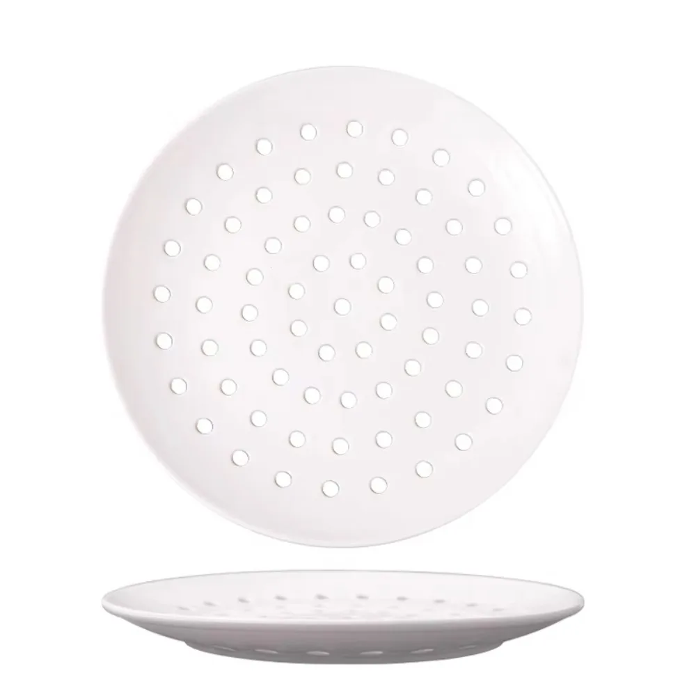 Porous Ceramic Steaming Plate Round Microwave Oven Safe Fruit Drain Dish Multifunctional Heat-resistant Steamed Dumplings Tray