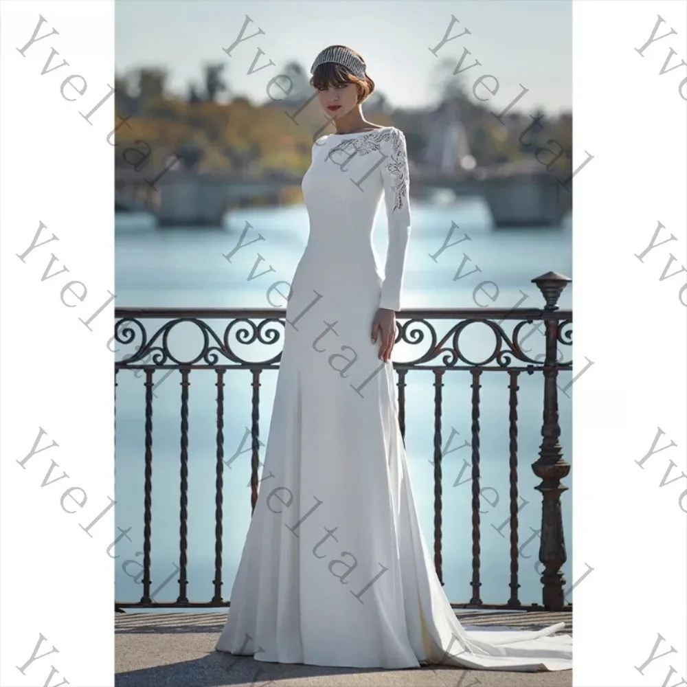 Customized Graceful Dignified Temperament Scoop Neck Long Sleeves Wedding Dresses Mermaid Fascinating Fashion Bridal Gown