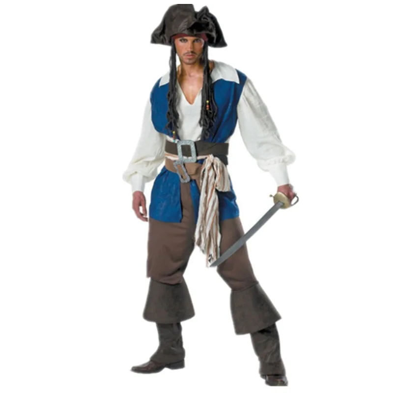 Costume d'halloween Pirate des caraïbes pour hommes, vêtements traditionnels chinois en coton, tenue de Festival Par