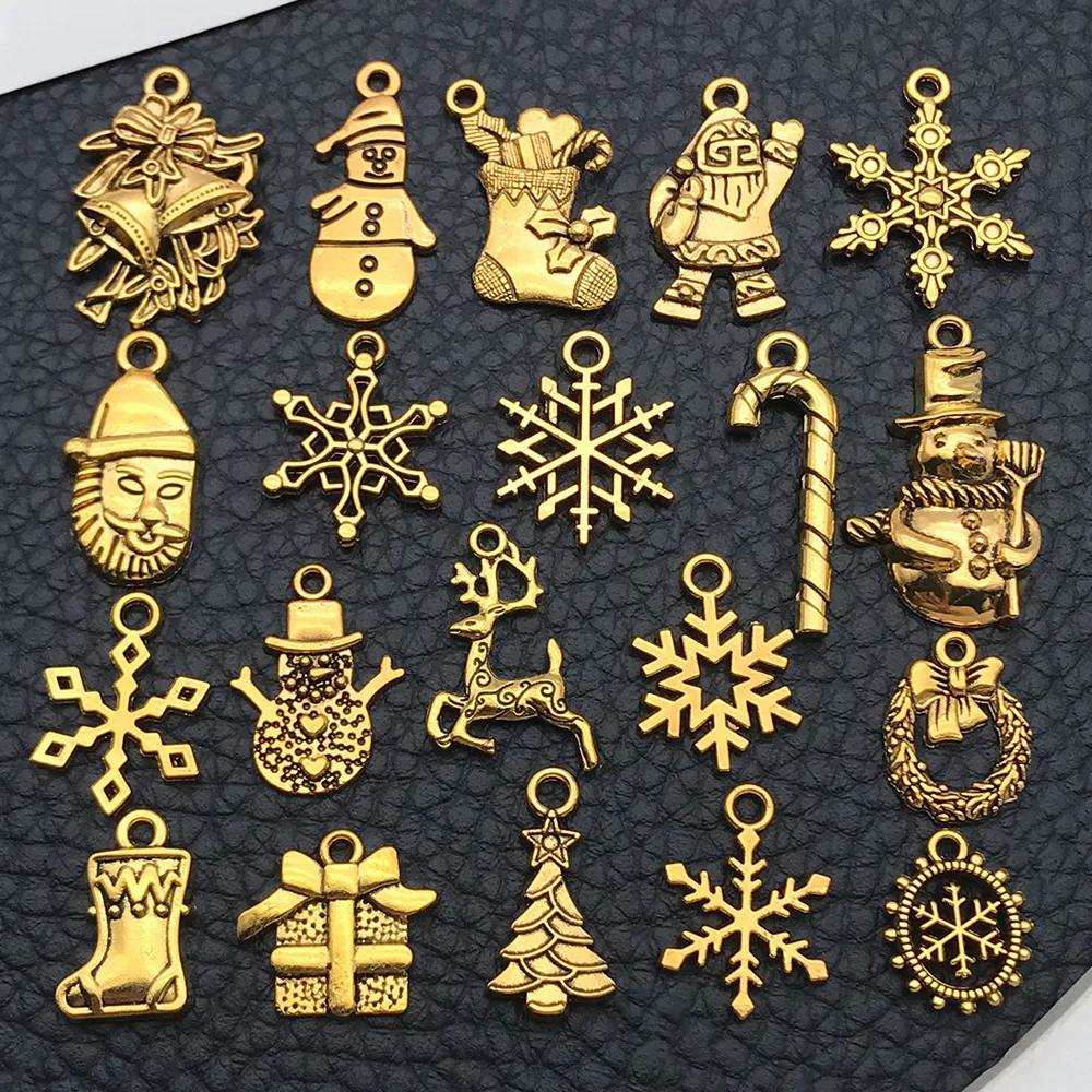20pcs/Lot Mix Vintage Silver/Gold Color Christmas Pendants For Jewelry Making Supplies Metal Snowman Santa Claus Snowflake Charm image 3