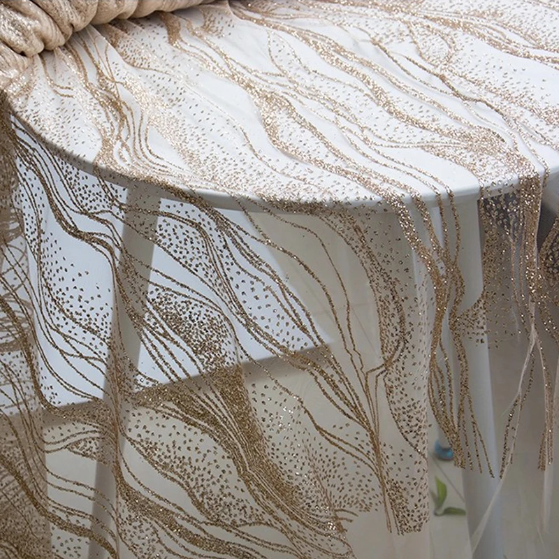

2 ярда качественной золотисто-серебристой блестящей сетчатой ткани с эффектом водной ряби и пайетками для дизайна одежды, свадебного декора, фоновой ткани