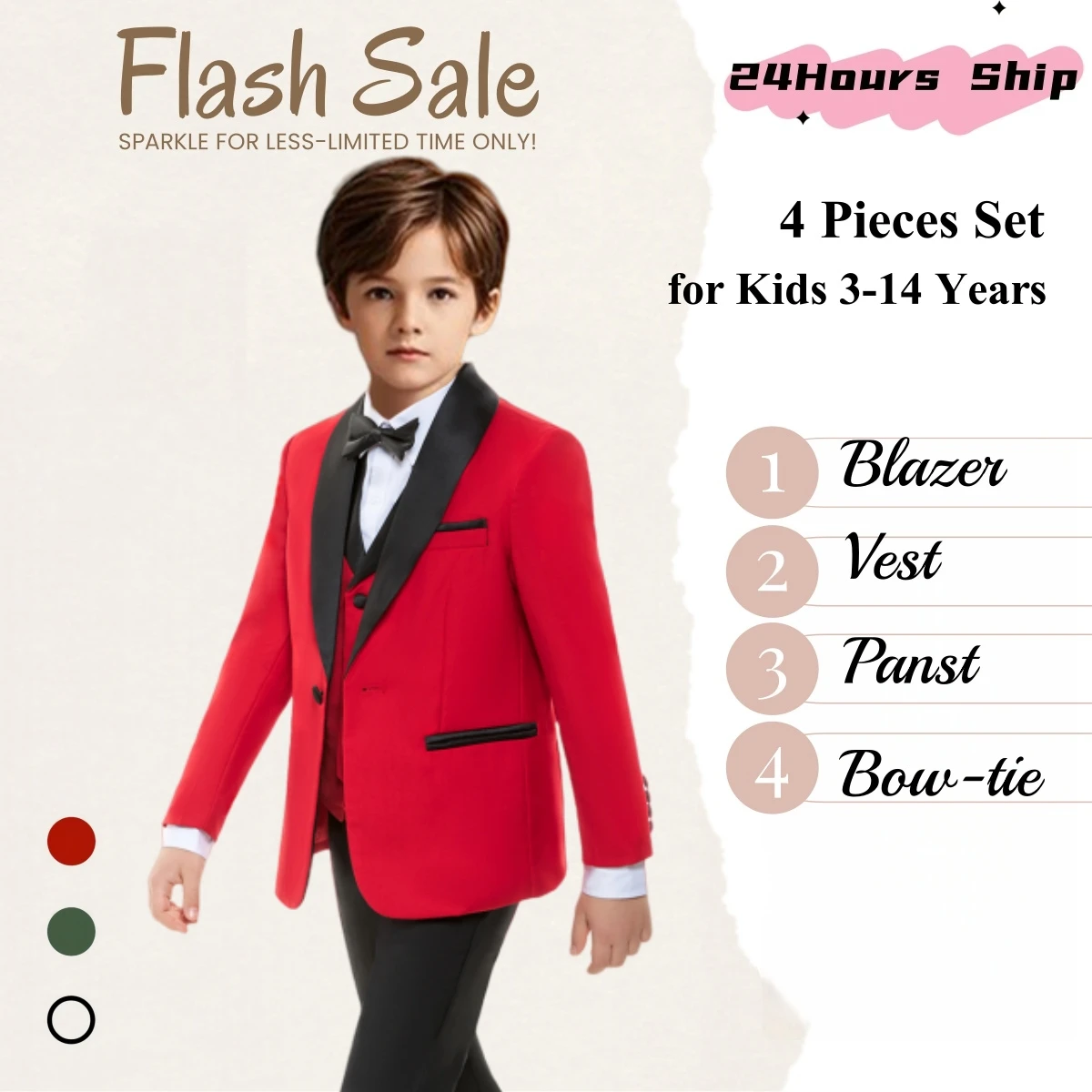 

Christmas Suit Set for Boys Toddler to Teen 4 Piece Jacket Pants Vest Bowtie Wedding Party Tuxedo Communion Suit Quick Ship
