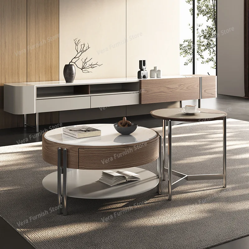 

Simple Round Coffee Tables Leisure Poker Multi-functional Storage Coffee Tables Balcony Metal Furniture Table Basse MHCJ