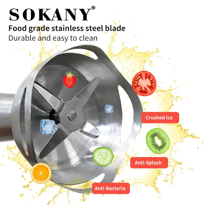 SOKANY 800W 4-in-1 Immersion Hand Stick Blender Mixer Vegetable Meat Grinder 800ml Chopper Whisk 600ml Smoothie Cup