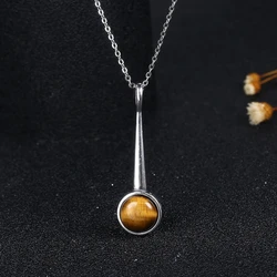 S925 Silver Long Pendant Necklace Natural Tiger Eye Rhodochrosite Necklace for Women Wedding Engagement Gifts Jewelry