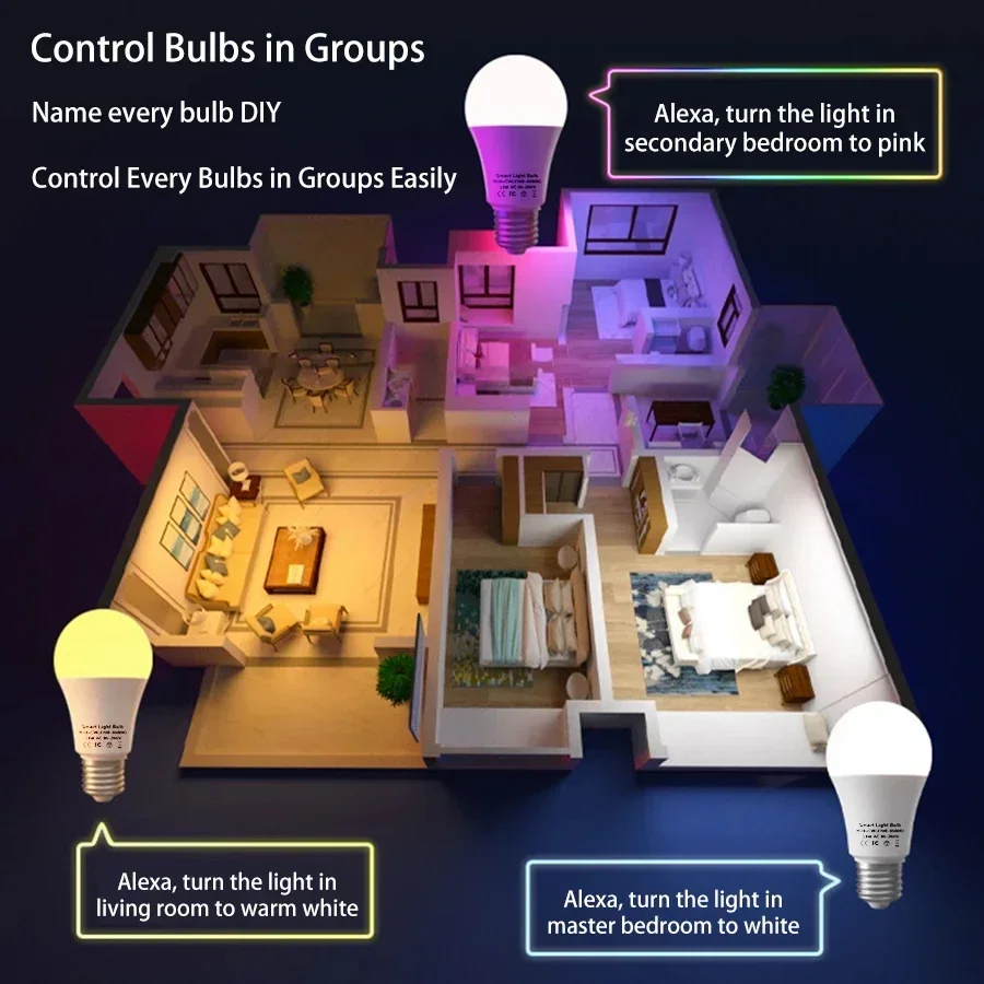 E27 B22 Wifi Led Light Bulb 85-265V Tuya Smart Life Bluetooth App RGB Lamp 15W Alexa Google Alice Voice Spotlight Bombilla image 2
