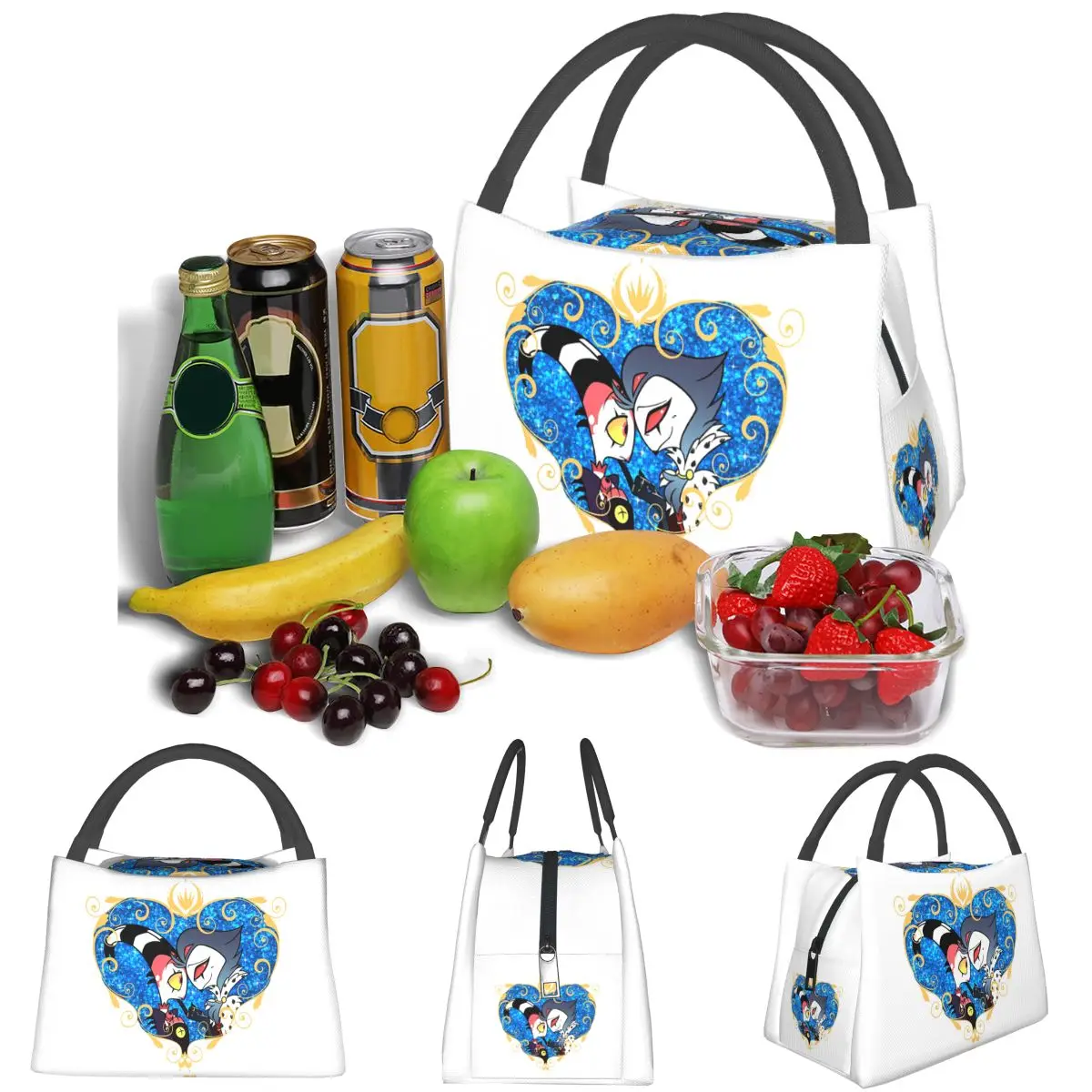 Helluva Boss Stolas And Blitzo Heart Frame Lightweight Handheld Insulated Lunch Bag Aluminum Foil Liner for Adults Students