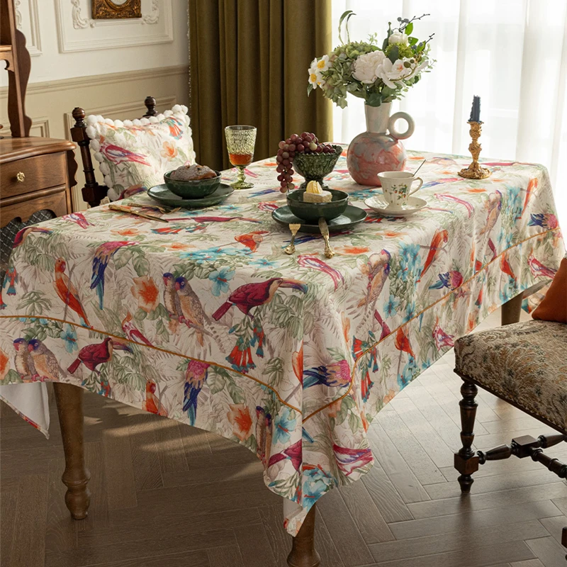 

American Tablecloth Jungle Bird Printing Rectangular Diningtable Tablecloth Light Luxury Home Decor Livingroom Coffeetable Cloth