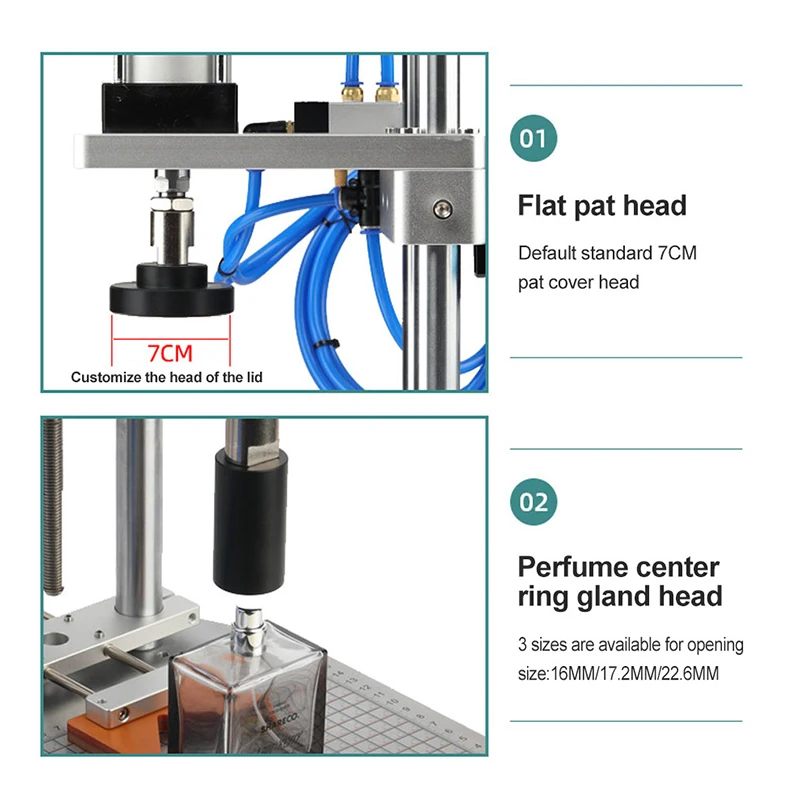 Boruix 0.5Kpa Pneumatic Desktop Capping Machine, Perfume Glass Stopper Plastic Bottle Cap Crimp Sealing Machine