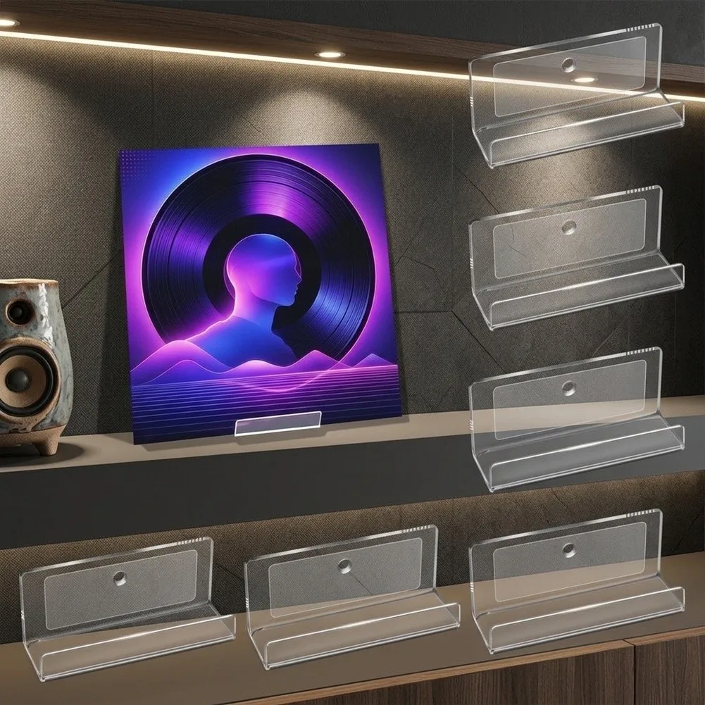 Transparent Wall Mounted Vinyl Record Display Stands 6 Pack Designed for Permanent or Temporary Wall Arrangements in Any Room