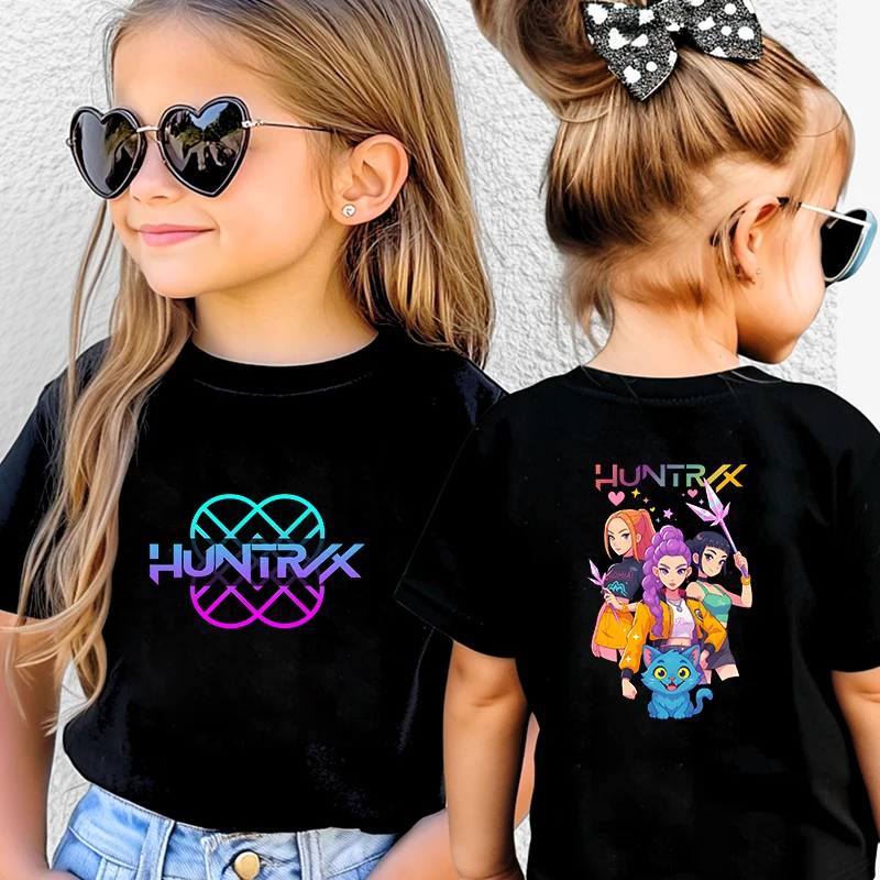 Crianças camiseta kpop demônio caçador caçadorx gráfico topos harajuku coreano meninos meninas streetwear manga curta camisetas crianças roupas