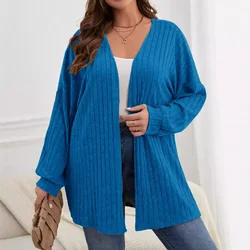 Autumn and Winter Plus Size Women's 1XL-5XL Solid Color Loose Cardigan Top Women's Long Sleeved Knitted Jacket