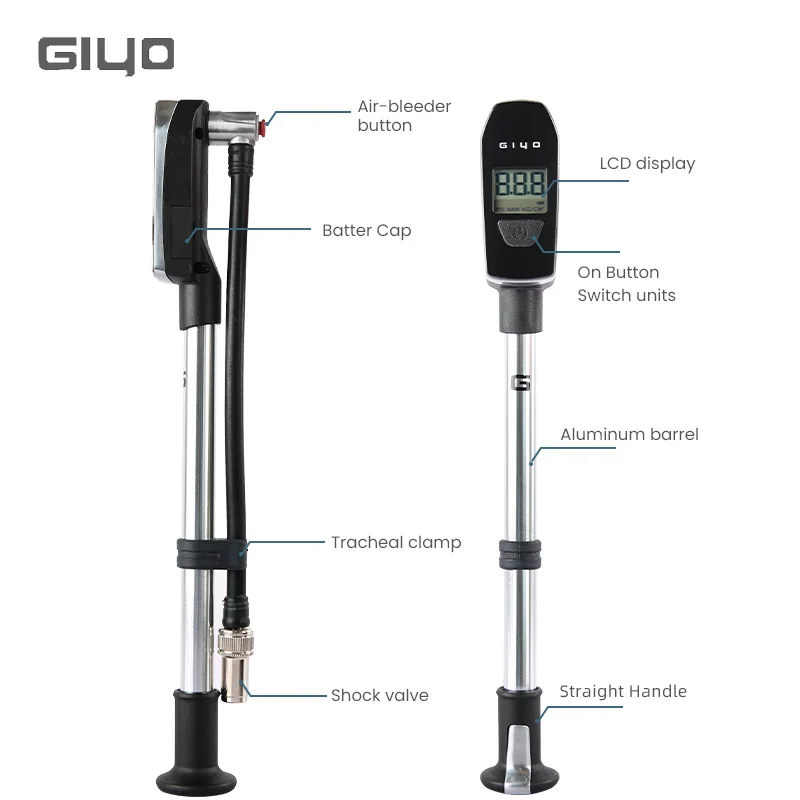 GIYO 300psi High-pressure Bicycle Digital Shock Pump With LCD Display Screen For MTB Bike Fork & Rear Suspension Shock Absorber