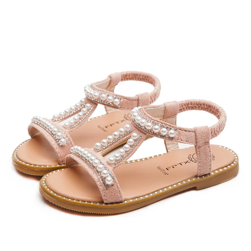 New Children Beach Outdoor Toddler Sandals Fashion Kids Summer Shoe Baby Open Toe Girls Pearl Sandals Flat Non-slip Princes Shoe