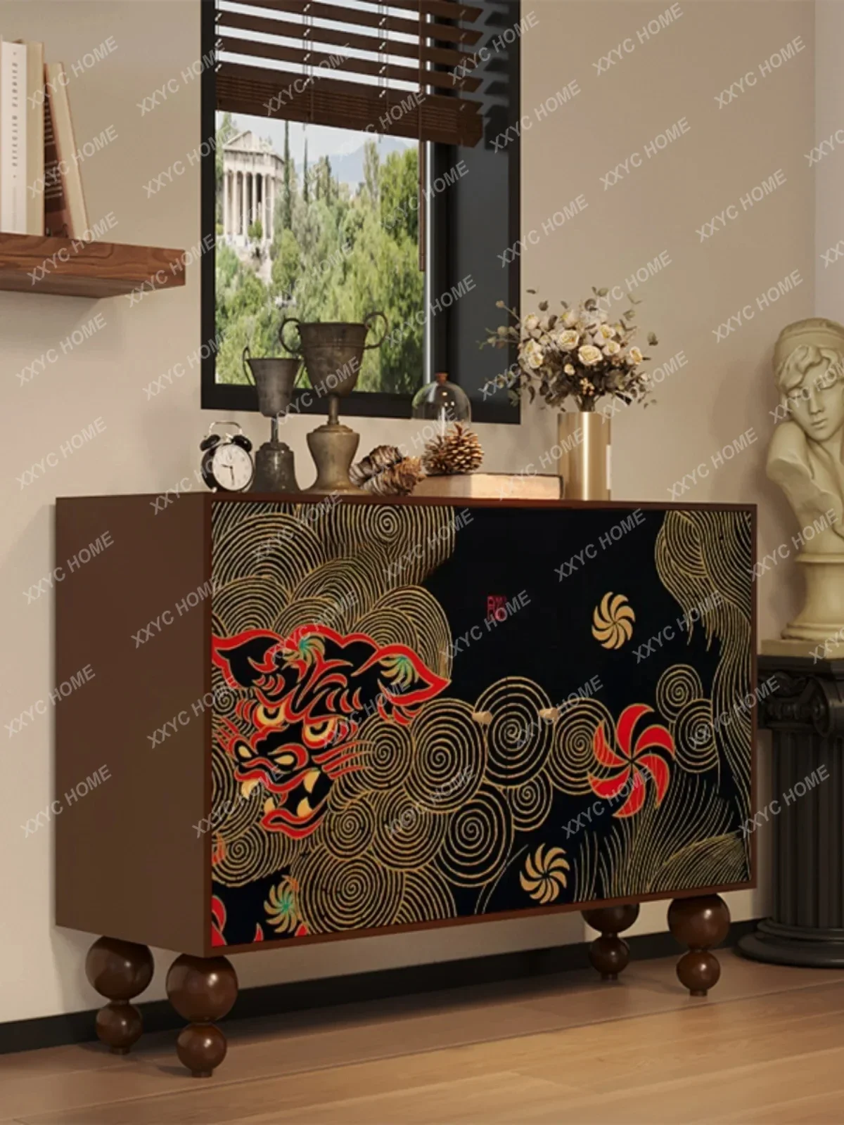 خزانة تخزين خشبية صلبة على الطراز الصيني الجديد خزانة تحف Xingshi عتيقة مطلية بالورنيش الفني
