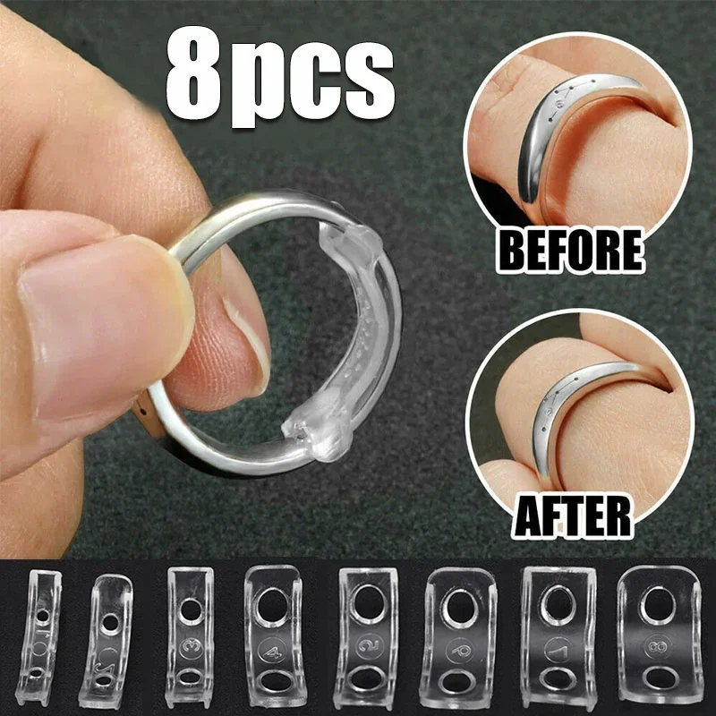 8pcs Silicone Adjustable Rings Tools Invisible Ring Resizer Transparent Pads Size Adjustment Fit Any Rings Diy Jewelry Tool Sets