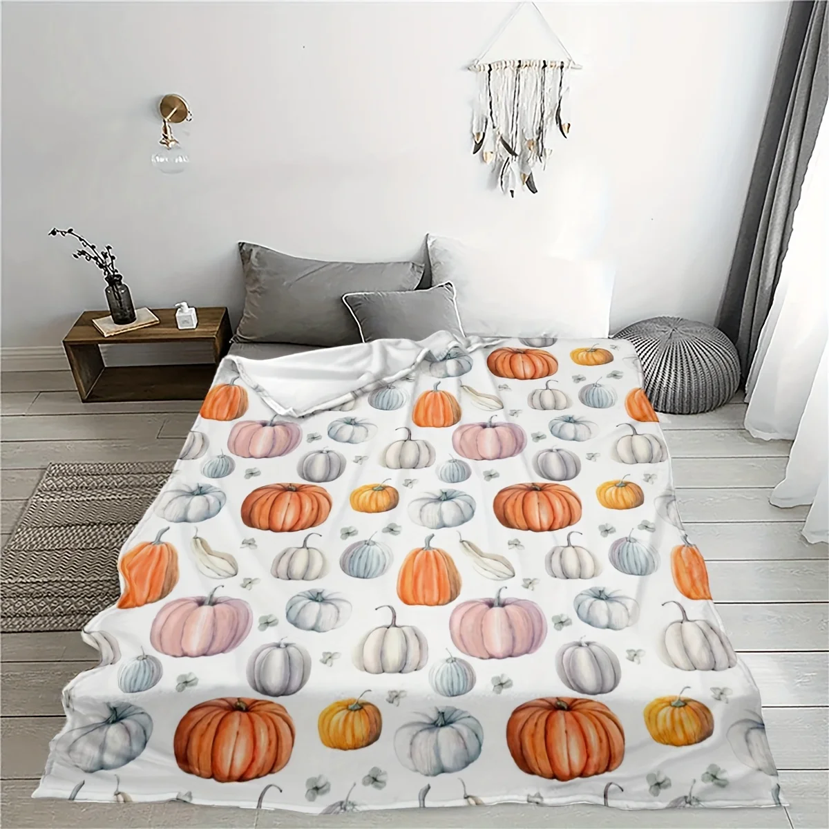 Autumn Pumpkin Pattern Throw Blanket Polyester Fall Autumn Sofa Bed Decor Cozy Halloween Thanksgiving Christmas Home Decor Gift