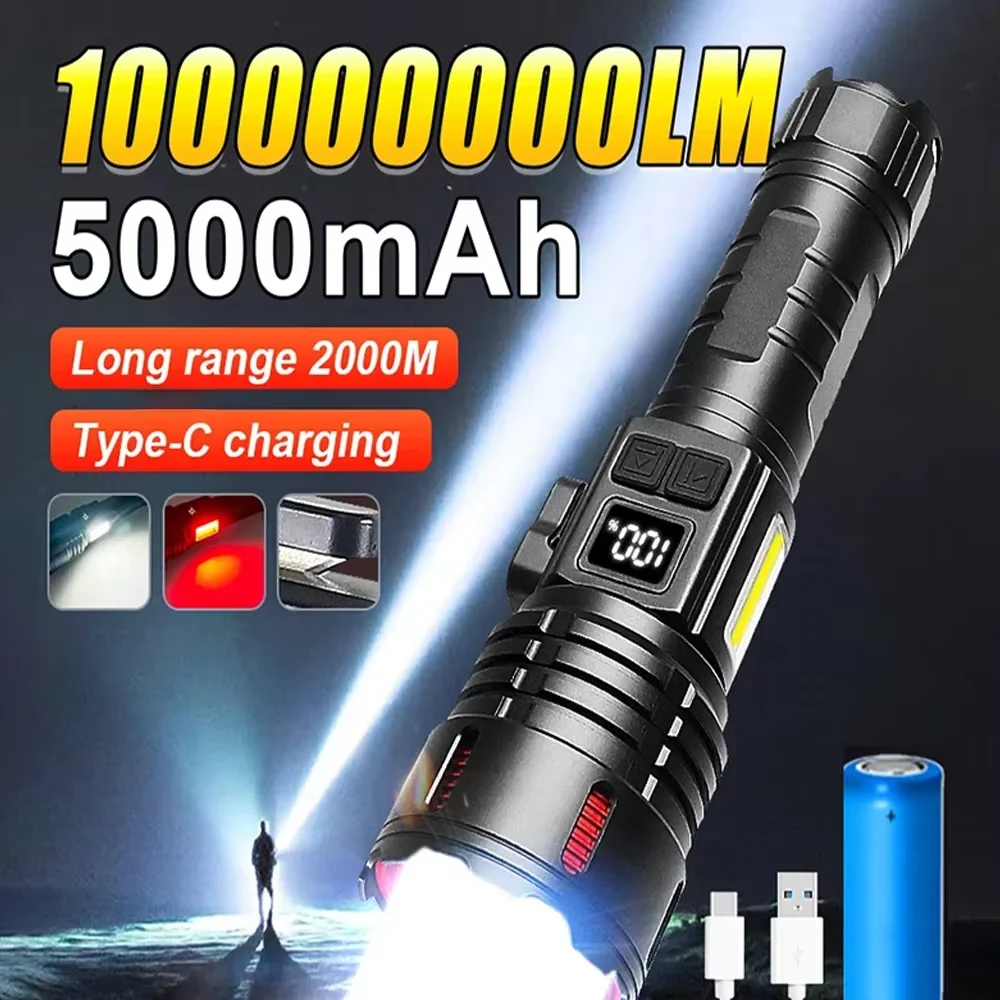 

2024 1000000LM High Power Rechargeable LED Flashlight Work 26H Illumination 2000M Ultra Powerful Led Torch With Magnet Lantern