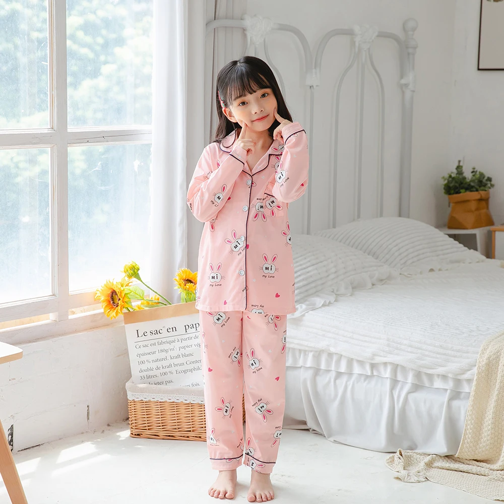 Children Cotton Pyjamas Set Baby Sleepwear Pijama Cartoon Print Pajamas Suit Boys Girls Sleepwear Set Autumn Kids Loungewear