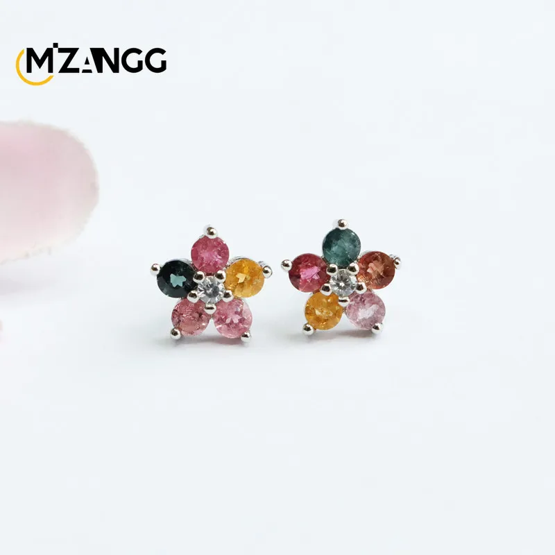 S925 Silver Natural Tourmaline Earrings Colorful Floral Jade Ear Hooks Exquisite Luxury Women\'s Jewelry Wedding Holiday Gift