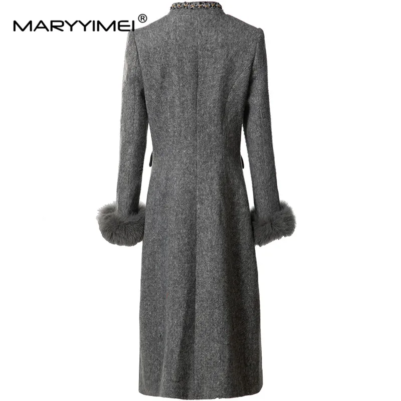 Autumn Winter Vintage Designer Coat Women Grey StCollar Single-breasted Button Pocket S-3xl Long Overcoat