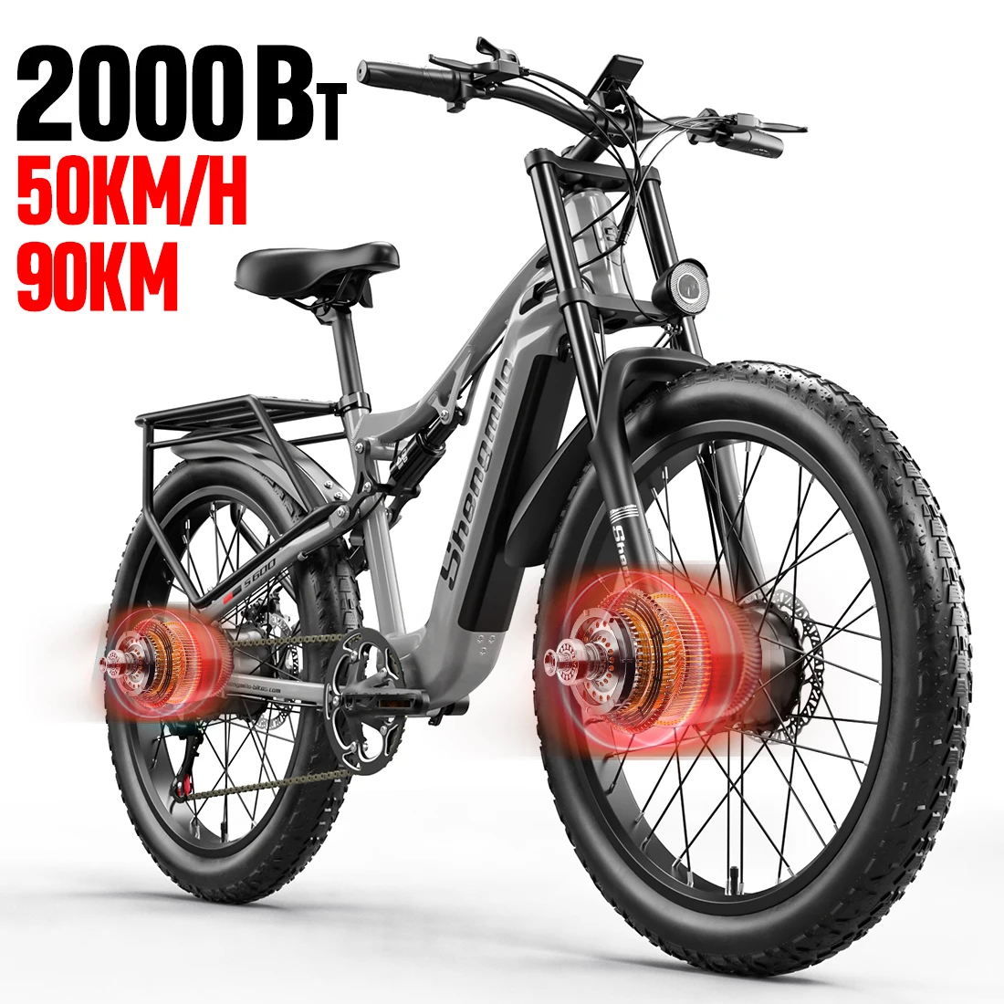 [Sydney Warehouse] Shengmilo S600 2000W Dual Motor 48V 17AH Electric Mountain Bike 26 Inch Adult ebike，Dual Suspension 7 Speed