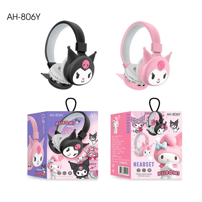 Sanrio Bluetooth headset head-mounted cute kuromi cartoon music headset mobile phone computer stereo headset girl birthday gift