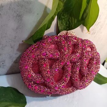 Lady Fushia 婚禮寶石晚宴手包 女士奢華亮粉色水晶手拿包 派對手拿包 新娘水鑽晚宴包 8 最佳銷售 粉紅色手拿包 - №2