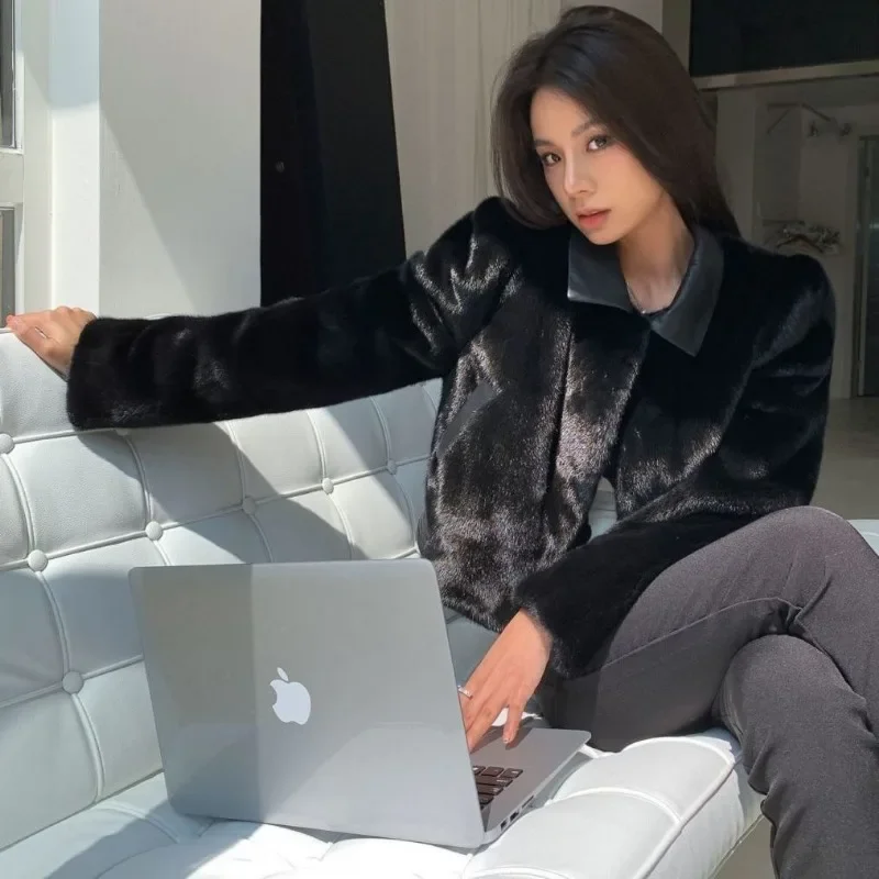 2023 Winter New Women Short Temperamental Imitation Mink-like Fur Coat Female Fashion Solid Color Casual Versatile Outerwear