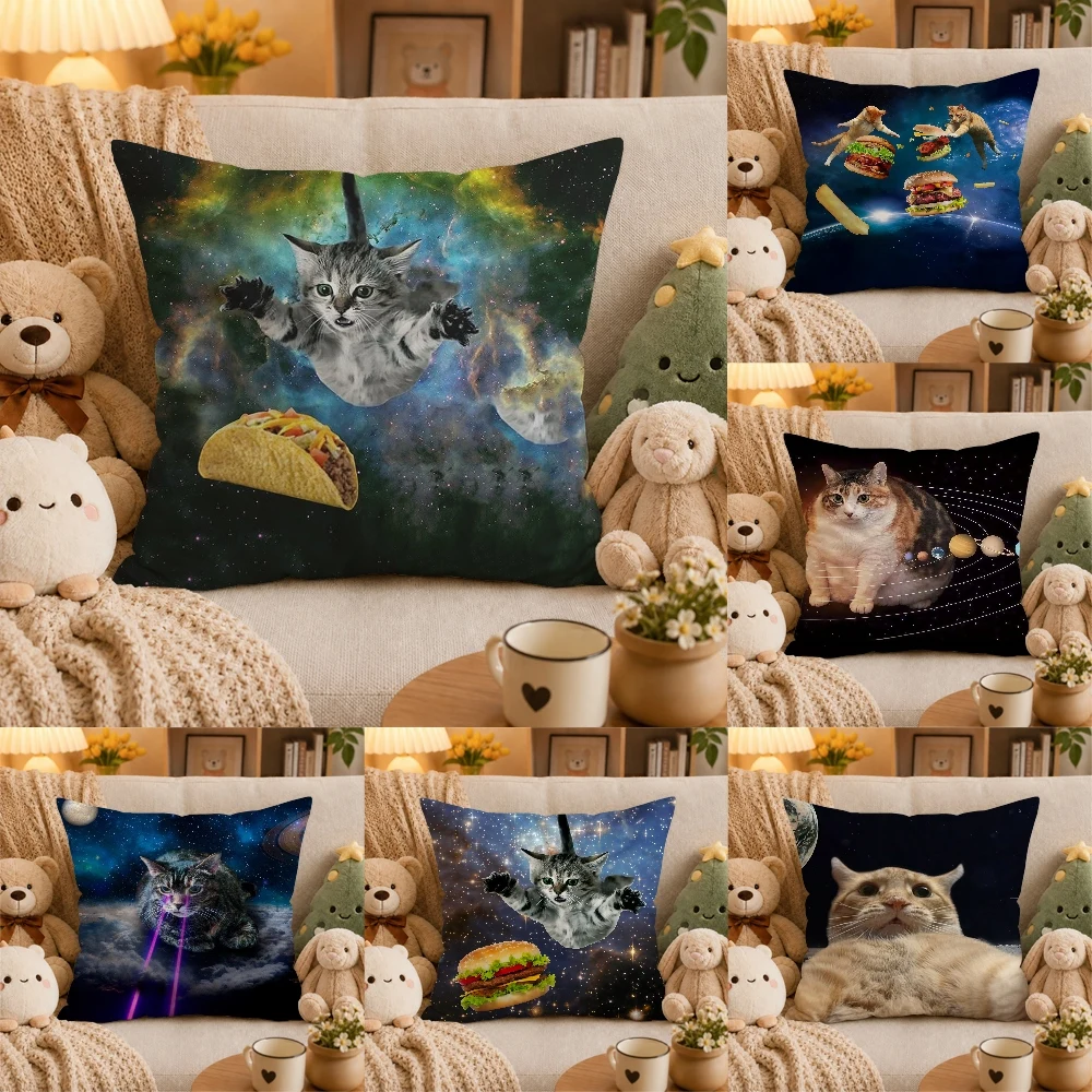 Cosmic Cat Chase MemePillow Case Plush Pillow Cases Home Decoration Pillow Cover for Sofa Bed Chair Living Room