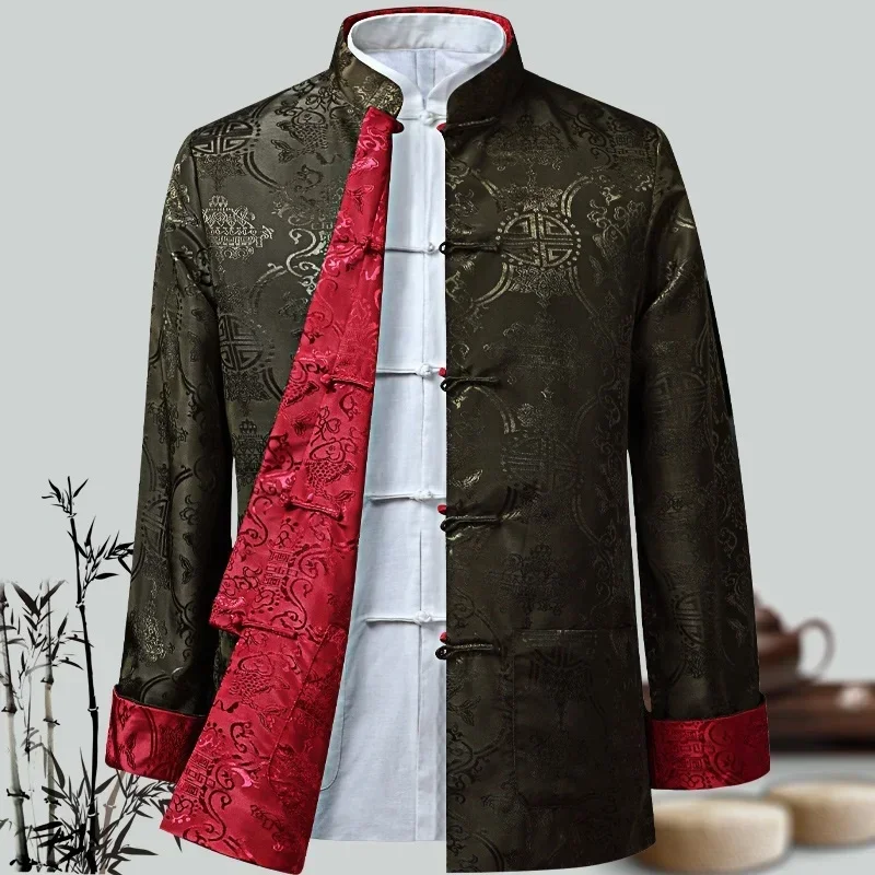 Chinese Stijl Nieuwe Draak Jaar Shirt Kung Fu Jassen Tang Jasje Traditionele Chinese Kleding Jassen Hanfu Herenkleding