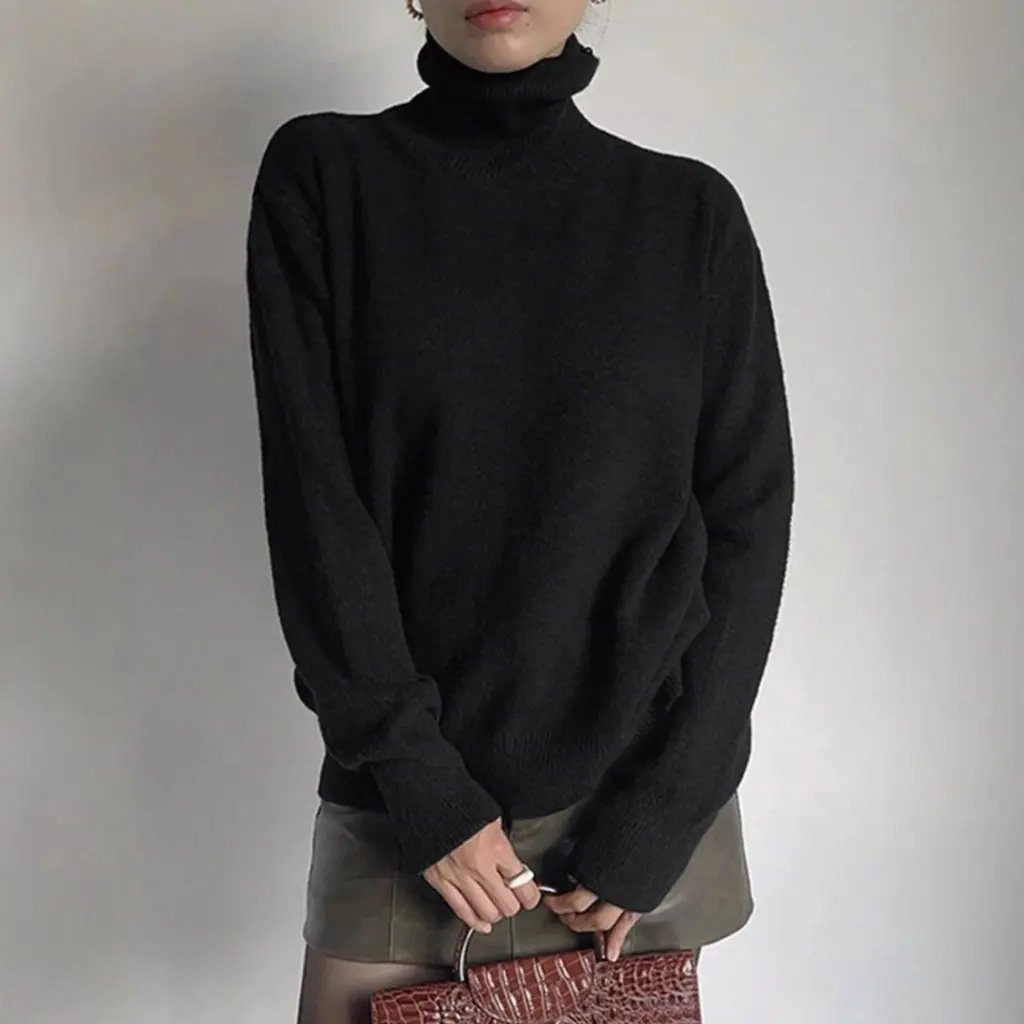 

Women's Loose Knitted High Collar Sweater Soft Cozy Solid Color Comfortable Inner Wear Autumn Winter Fashionable Knitwear