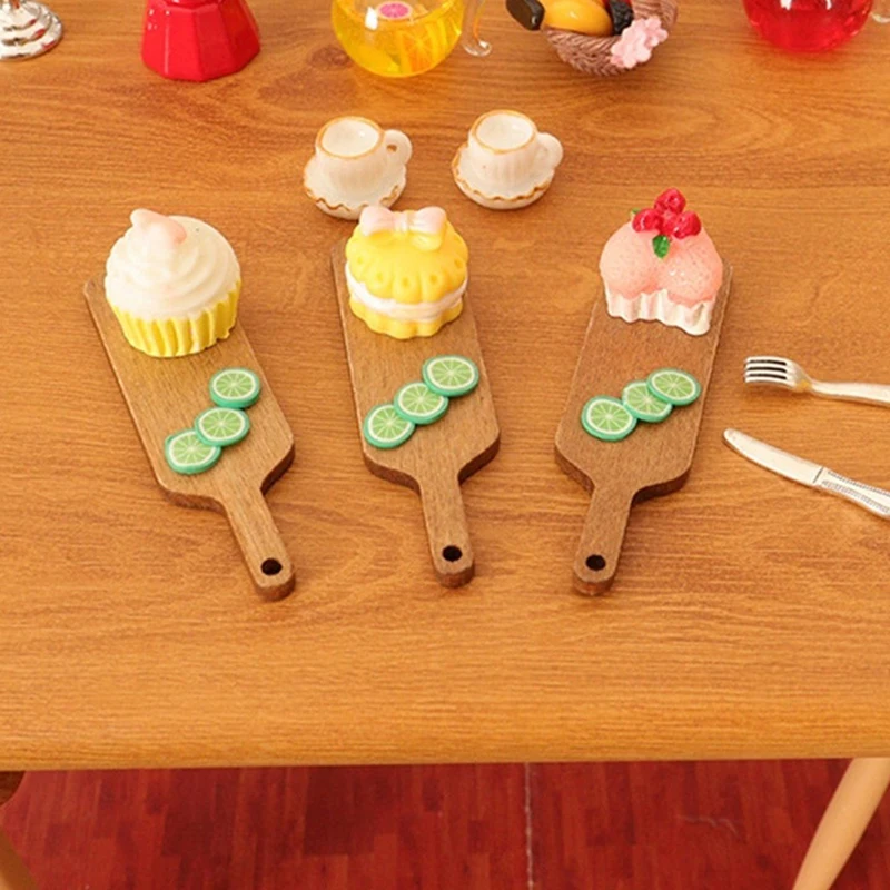 1Set 1:12 Poppenhuis Miniatuur Slagroomtaart Fruitplakjes Dessertblad Keukenmodel Decor Speelgoed Pophuis Accessoires