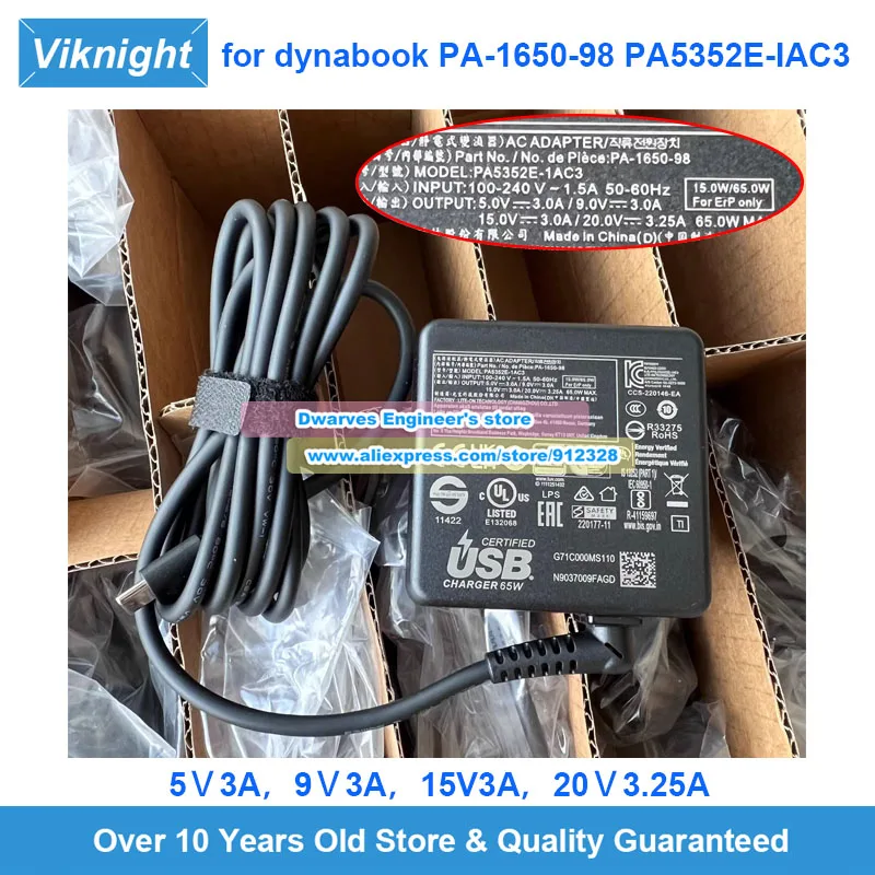 

New Genuine PA5352E-1AC3 Ac Adapter PA-1650-98 20V 3.25A 65W Charger for Dynabook Portege X20W X30 Tecra X40 X50-F A40-E A30-G