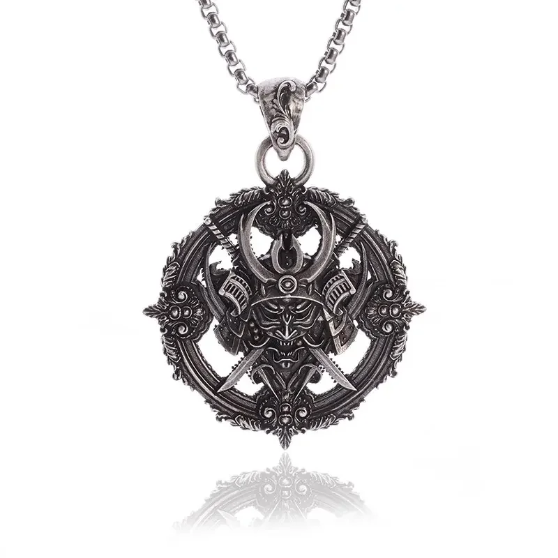 Japanese Black Samurai Pendant Gothic Pirate Armor Katana Necklace Personality Men\\\\\'s Trend Punk Jewelry