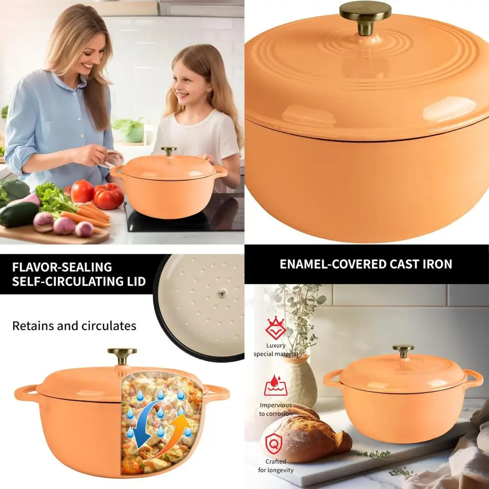 

Oval Non-Stick 5.5 QT Cast Iron Dutch Oven for Bread - Ideal for Sourdough, Loaves, and Artisanal Baking (Orange)