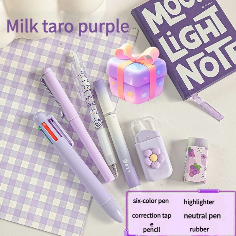  School Stationeries Set with Retractable Gel Pen Multicolor Pen Highlighter