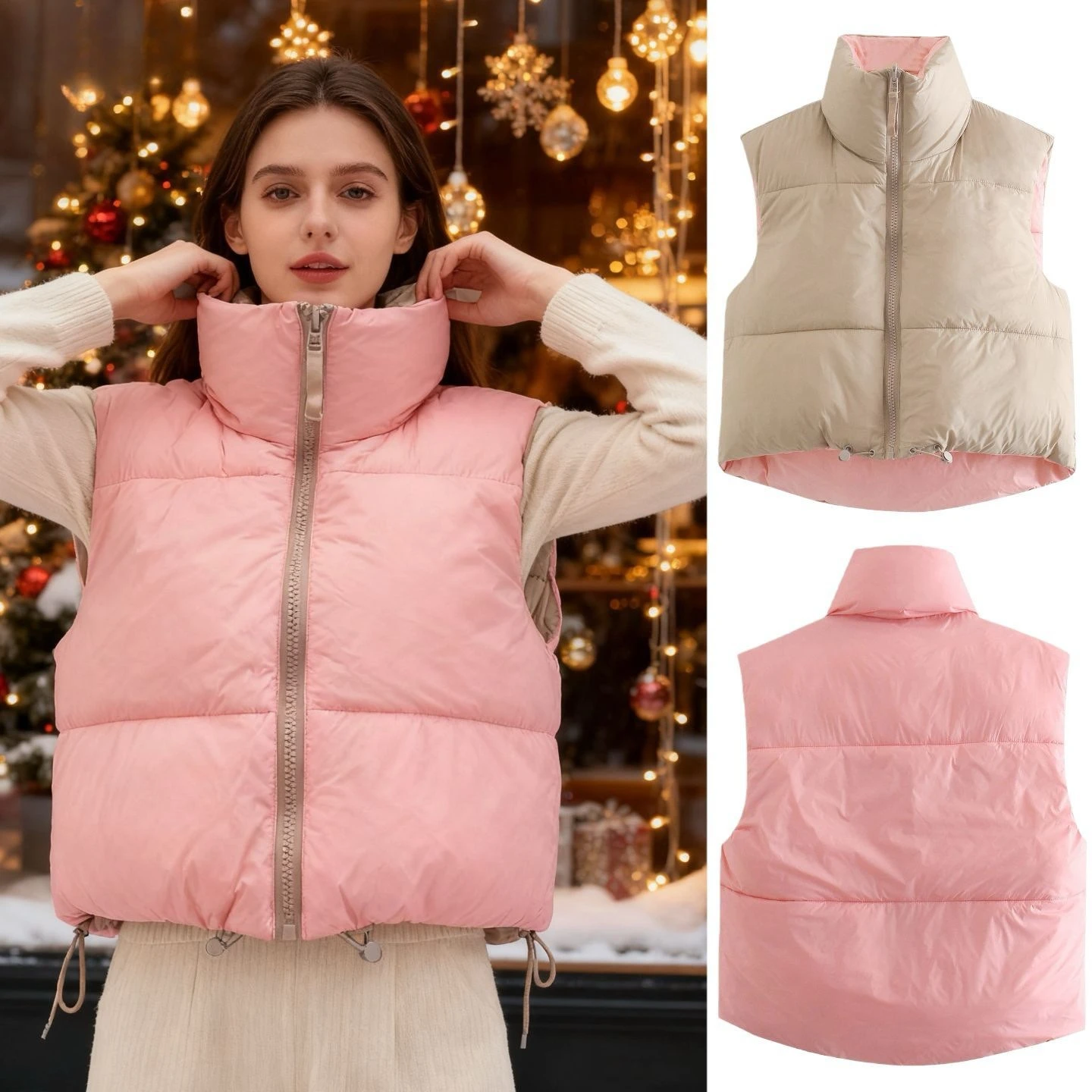 

Autumn Winter New Fashion Stand Up Collar Women Double Sided Cotton Vest Versatile Solid Color Female Short Outfit Tank Top