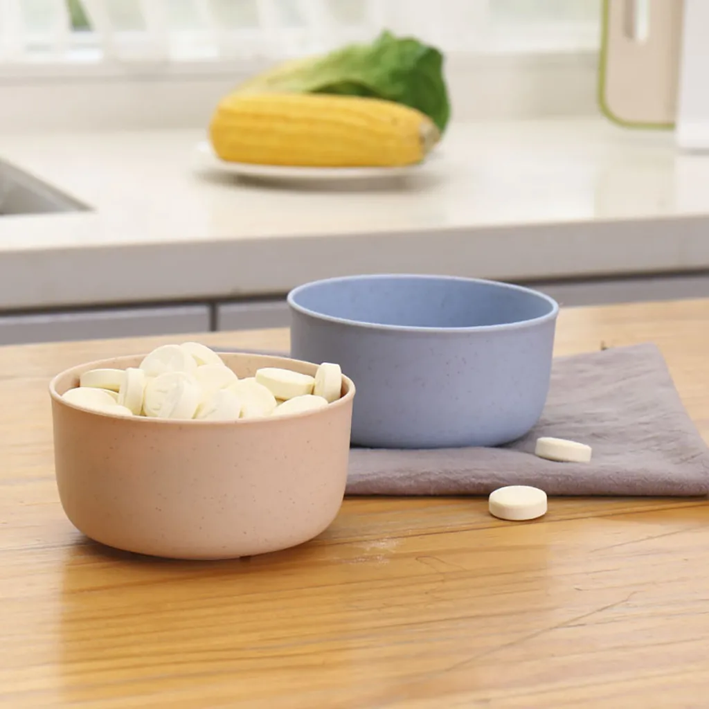 New Wheat Straw Bowl Plastic Household Soup and Rice Bowl Solid Color Round Bowls Home Dinning Bowl Kitchen Tableware Supplies