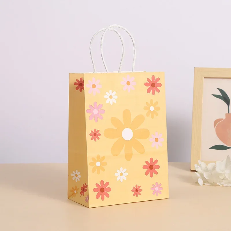 6 pezzi sacchetti di imballaggio regalo di carta a tema margherita dolce con manico sacchetto di caramelle fiore per Baby Shower decorazione festa