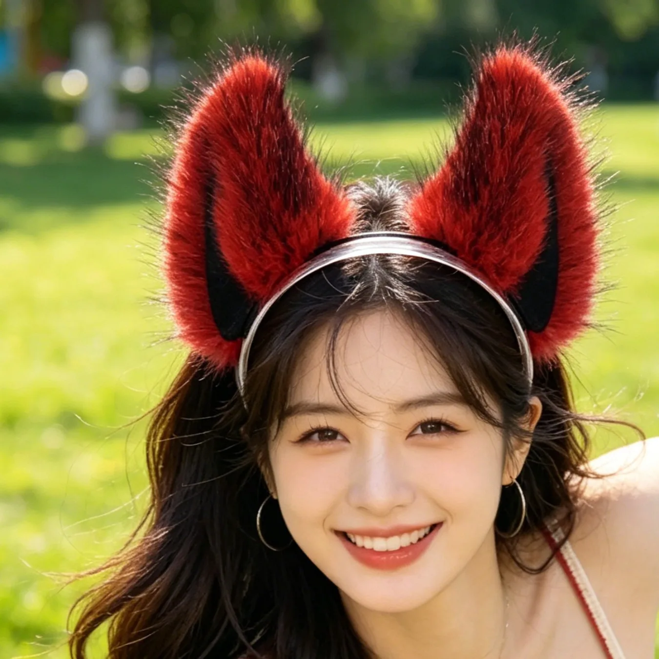 New Year red Adjustable Faux Fur Wolf Ear Hair Hoop Cosplay Headband For Halloween Masquerade Costume Role Play Photo Shooting