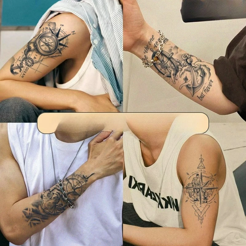 

Anchor rudder clock Temporary Tattoos,Tattoo Stickers,Waterproof Long-Lasting 15 Days,Semi-Permanent Fake Tattoo,body art Men