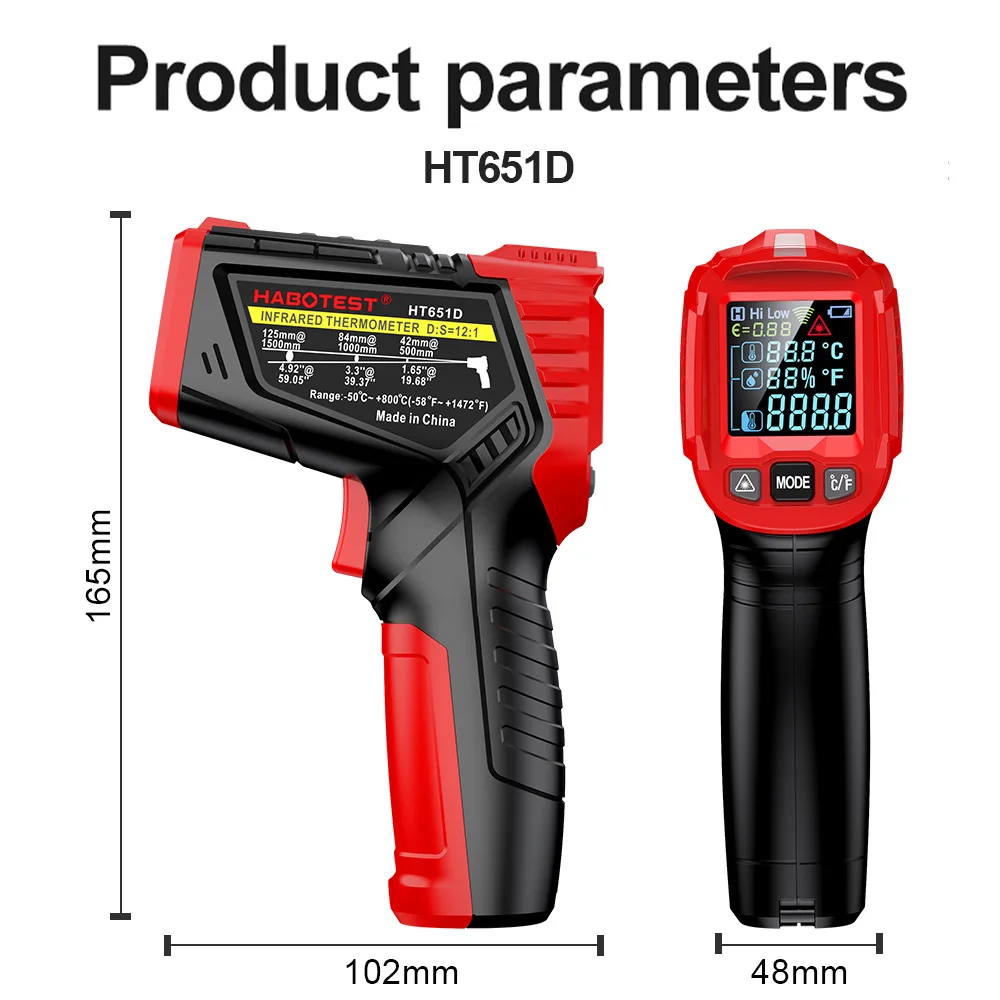 Non-Contact Temperature Meter 800C Infrared Thermometer Laser Temperature Sensor Pyrometer IR Thermometer LCD Screen Thermometer