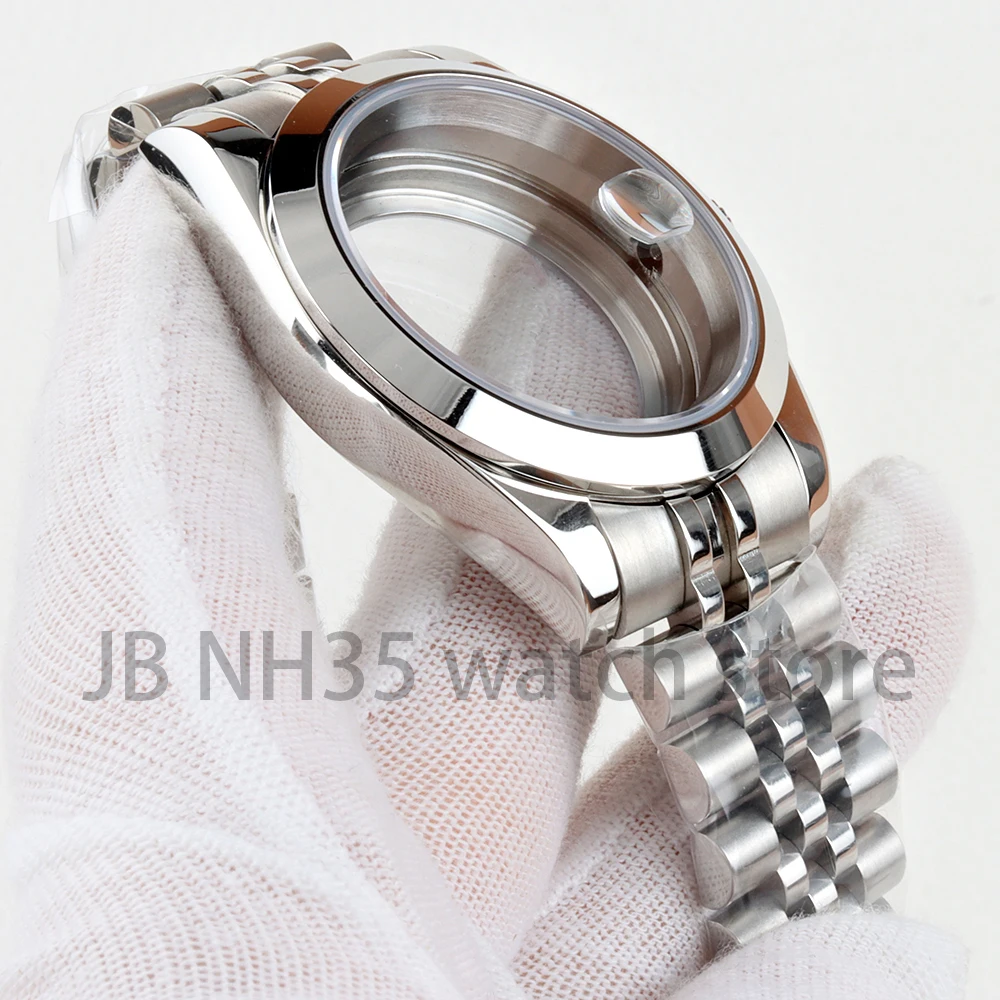 36mm/39mm NH35 Case Silver Soild Stainless steel Sapphire Glass Waterproof Watch Cases for Datejust NH35 NH36 Automatic Movement image 3